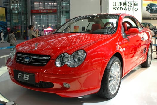 China, Shenzhen Moto - car show in exhibition center. Presentation of modern and expensive cars in Chinese market.