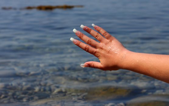 nails, hand, female, manicure, fingers, the, sea, stones, water 