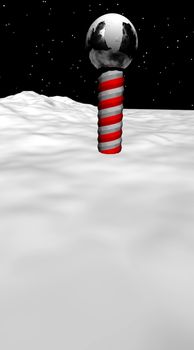 The North Pole on a field of snow under a star covered sky.