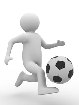 soccer player with ball on white background. Isolated 3D image