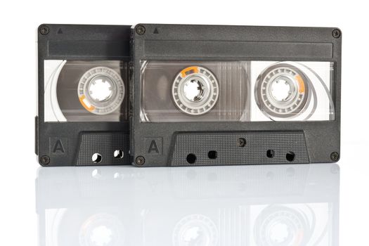 two audio cassette isolated on white background with clipping path