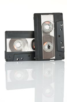 two audio cassette isolated on white background with clipping path