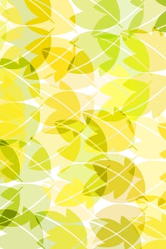 leaves in soft yellow and green pastelcolours on white background