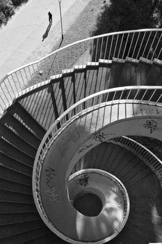 Winding stairway on bridge in Warsaw.