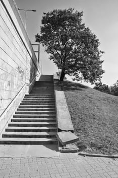 Stone stairway on bridge in Warsaw.