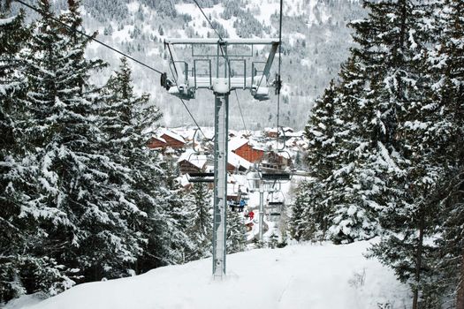 Chairlift intermediate tower at Meribel ski resort, France