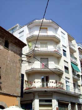 Exterior view of old town Spanish house, Calella, Spain.