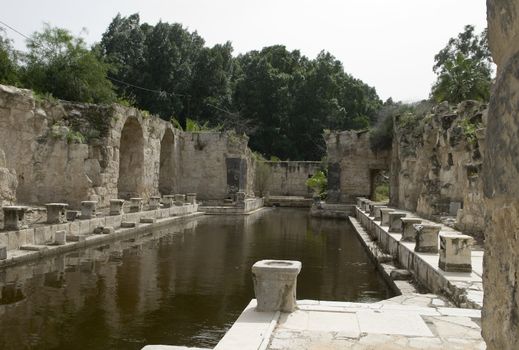  The Roman Baths  were built during the mid -  2nd century
  and were in constant use until their destruction in the 8th century.                                      