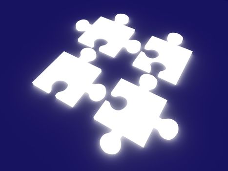 3D rendered Illustration. Glowing puzzle pieces.