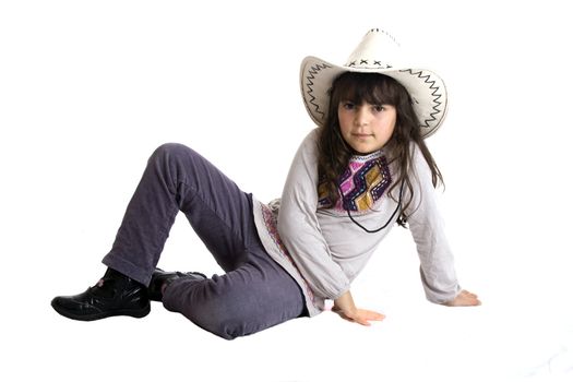 girl with cowboy hat over whith background