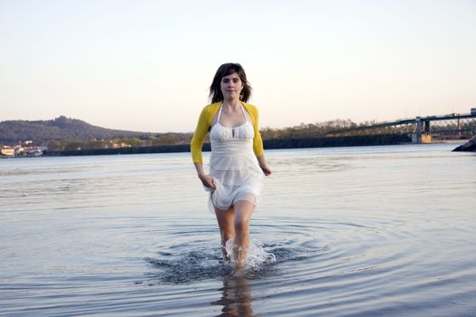 woman running in the water