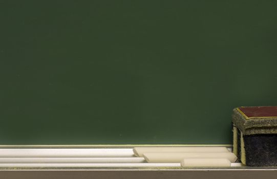 a macro of a school class room chalk board