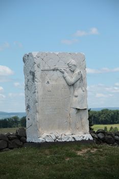 Monument on Cemetery Ridge overlooks battle site at Gettysburg National Military Park