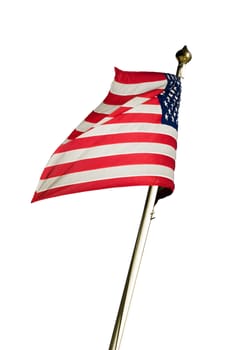 American flag flying in the wind. Clipping path included for easy background replace.