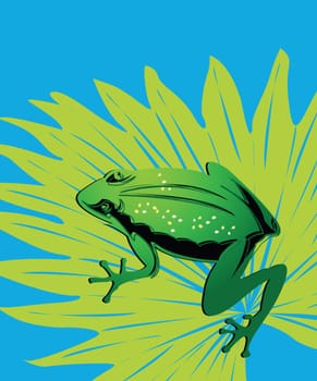 Green frog on a lotus leaf, easy to edit objects, groups