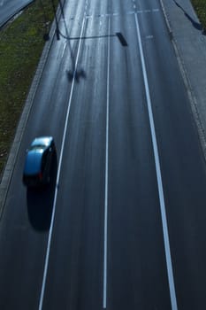 Car on highway in Warsaw.