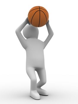 basketball player with ball on white background. Isolated 3D image