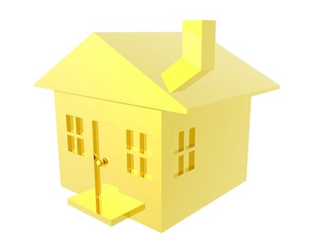 A 3D render of a little Gold house.