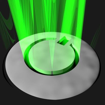 An electronic devices power button glowing green.
