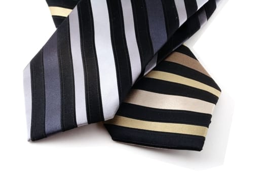 Two silk striped neck ties isolated on white.
