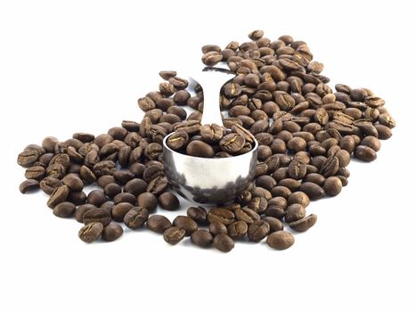 spoon full of coffee beans isolated on white background