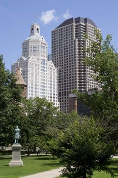 The Hartford Connecticut city skyline as seen from Bushnell Park.