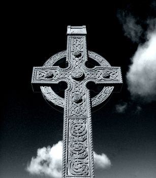 Black and white portait of a historic Celtic Cross.
