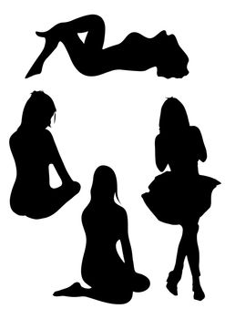 The silhouette of 4 women in different positions.