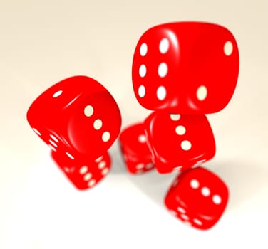 red dice thrown with blur and drop shadow ideal for casino