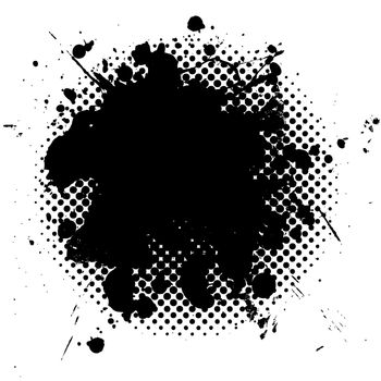 black ink splat with grunge effect and halftone dot fade
