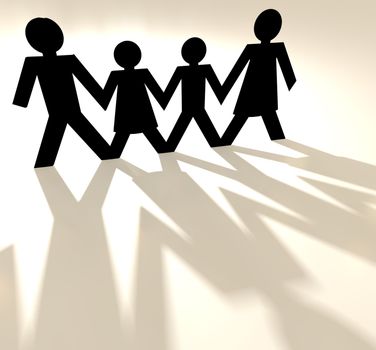 Four people family group holding hands as paper cut out