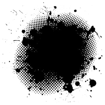 Black ink splat background with halftone dots and copy space