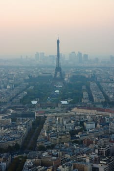 Bird's eye view on View on Paris (France) and Eiffel tower