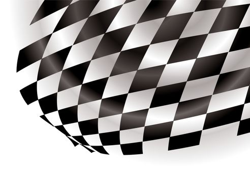 Flapping corner of a checkered flag on a white background