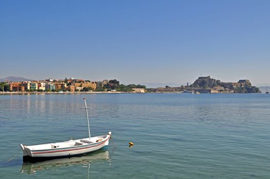 View over Garitsa bay in Corfu, Greece.