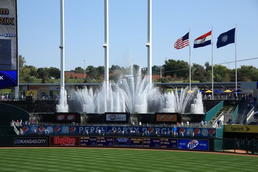 Pepsi Porch and famous KC fountains in remodeled ballpark