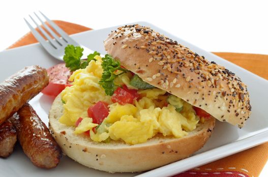 Sandwich made with egg on a fresh bagel.