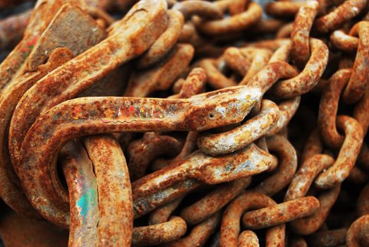 closeup of rusty elements of iron chains