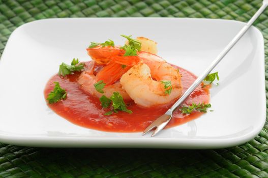 Delicious appetizer of fresh shrimp and herbs.