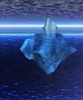 Beautiful Full Floating Iceberg in the Open Ocean with Horizon