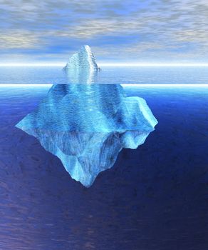 Floating Iceberg in the Open Ocean with Horizon During the day daylight