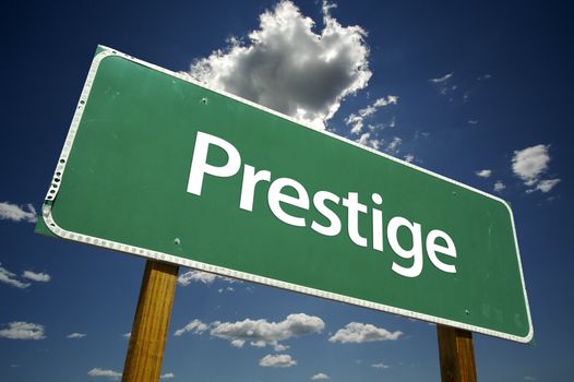 Prestige Road Sign with Dramatic Clouds and Sky.