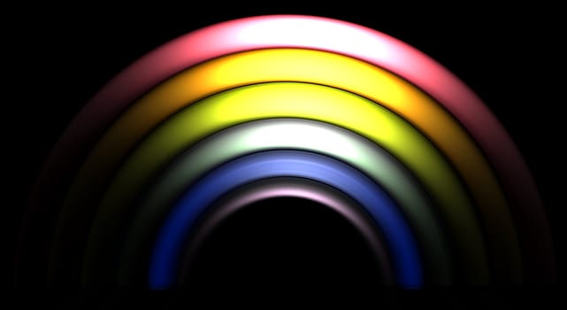 An illustration of a rainbow under a dark sky.