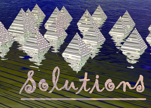 Digital Pyramids in Rendered Water with Solutions Text for Technology Businesses