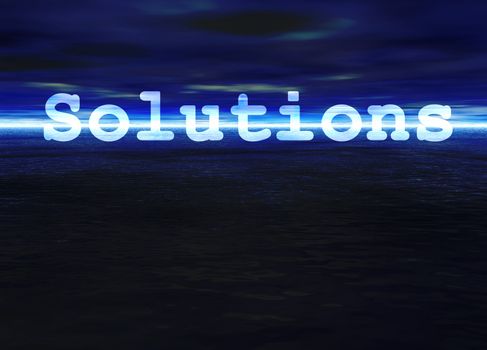 Solutions Text on Stunning Blue Bright Ocean Sea Horizon at Night