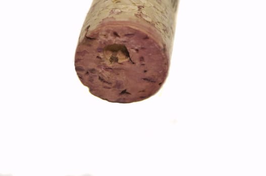 red wine cork macro, isolated on white background, copy space