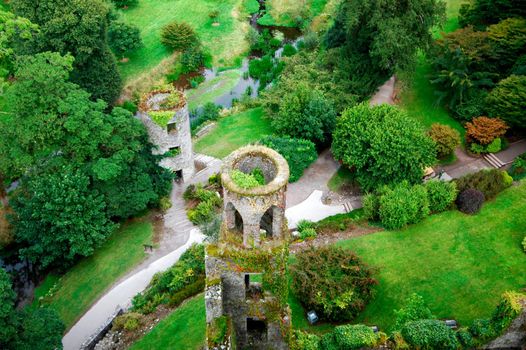 Overhead aerial view of Blarney Castle near Cork, Ireland.