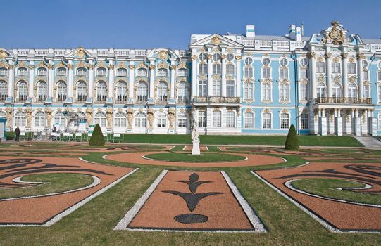 Ekaterina's palace and flower-bed in park of Pushkin, a famous town near St-Petersburg