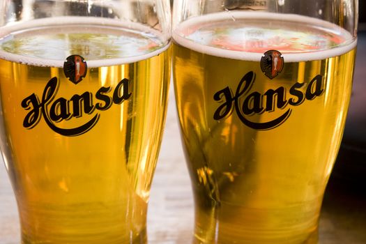 Two pints of Hansa beer from Bergen.