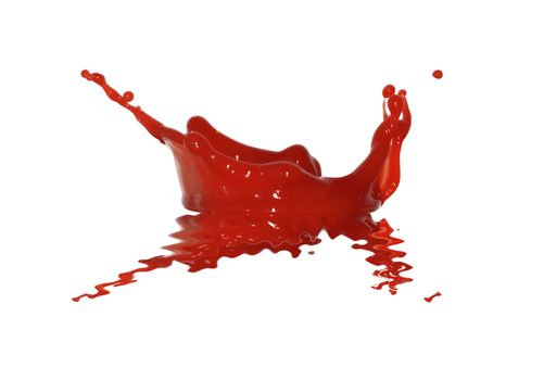 Closeup of splashing ketchup isolated on white background with clipping path. It may be used as blood